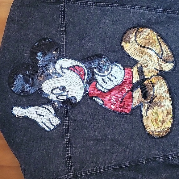 Mickey mouse sequined black denim jacket ONE SIZE - Picture 4 of 6